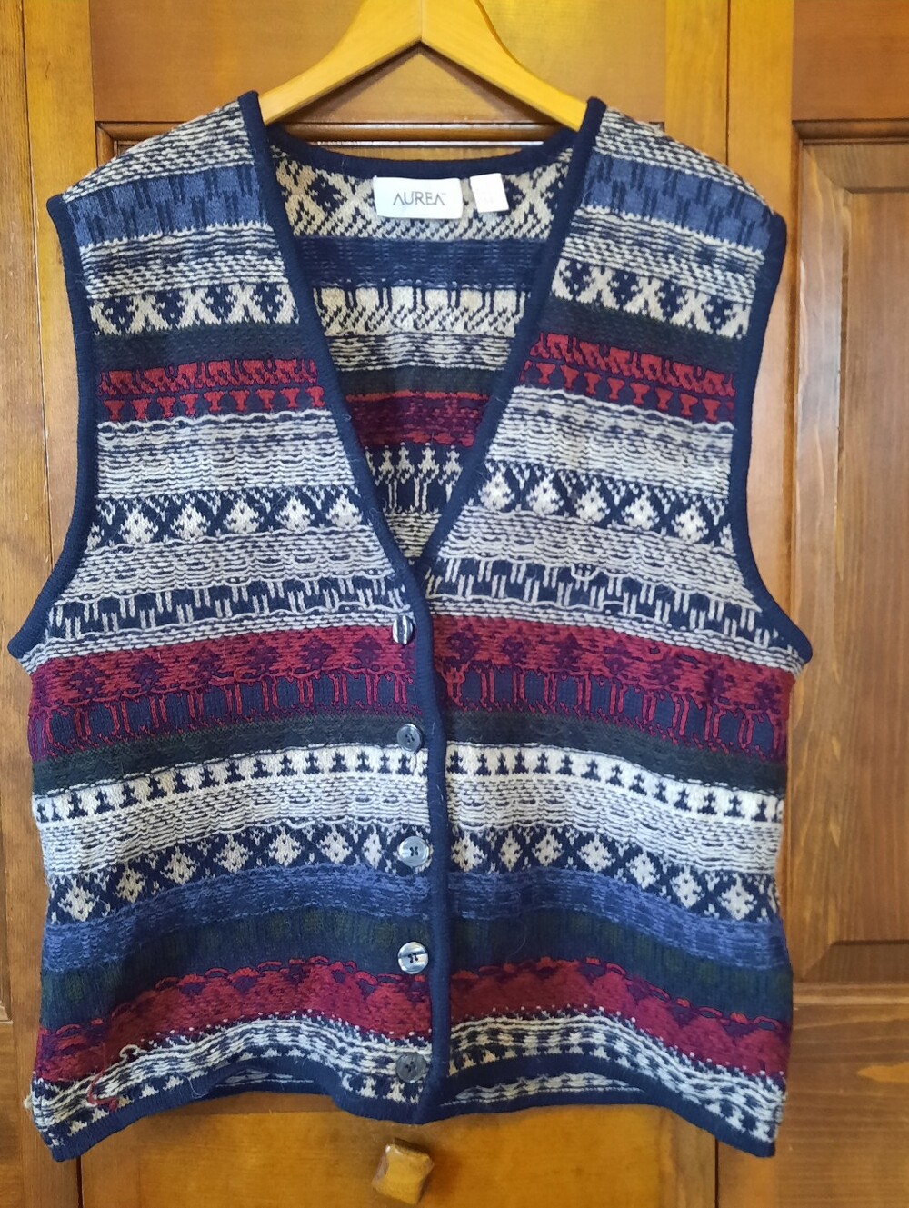 Vintage Aurea Alpaca Wool Blend Fair Isle Fisherman Knit Sweater Vest Size Large